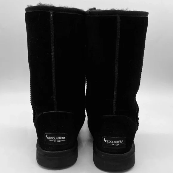 Koolaburra by UGG Black Leather Suede Calf Boots Y2K Faux Fur Lined Women Size 7 - Picture 4 of 14